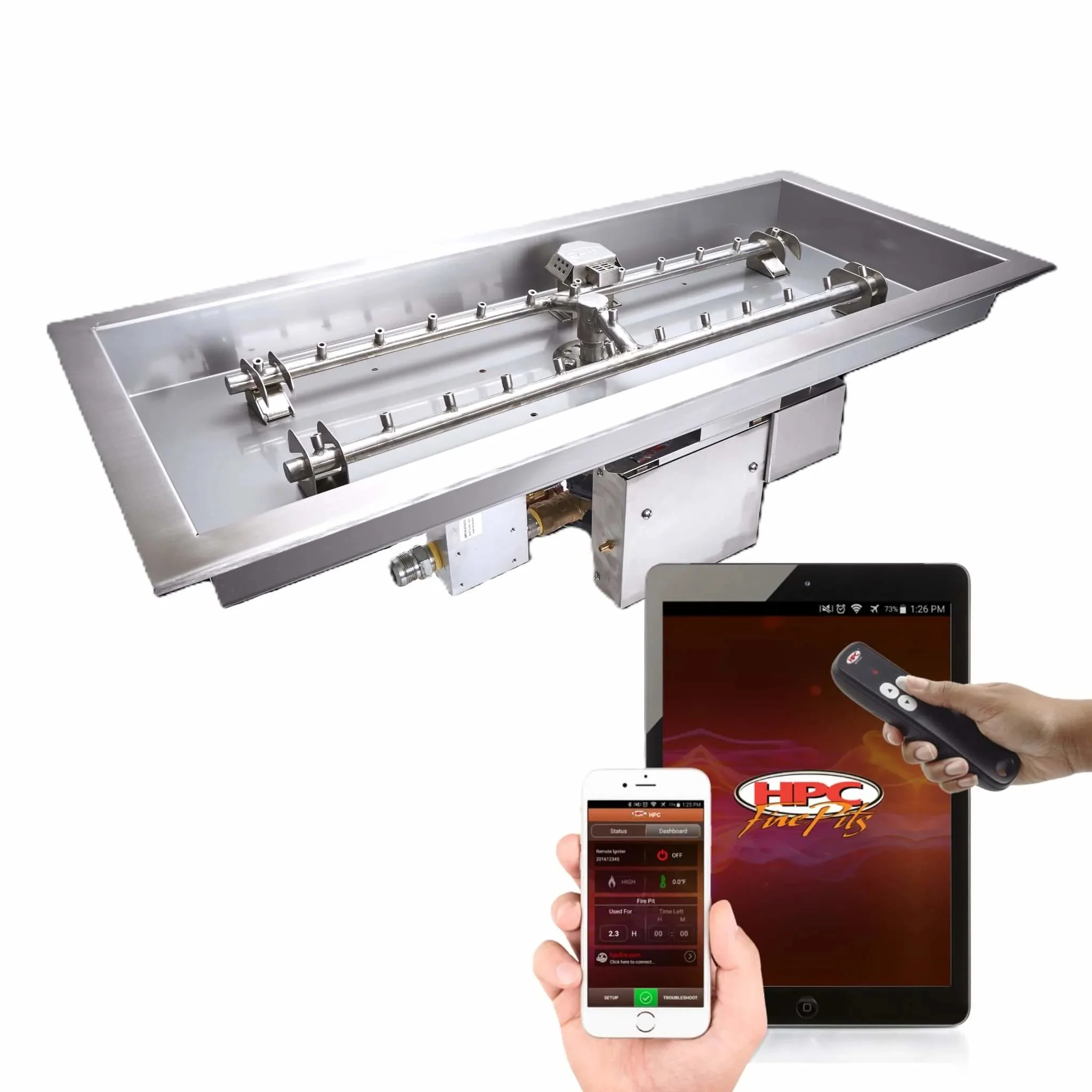 Rectangle Torpedo Drop-In Hi/Lo Electronic Ignition Fire Pit H-Burner Kit by HPC Fire