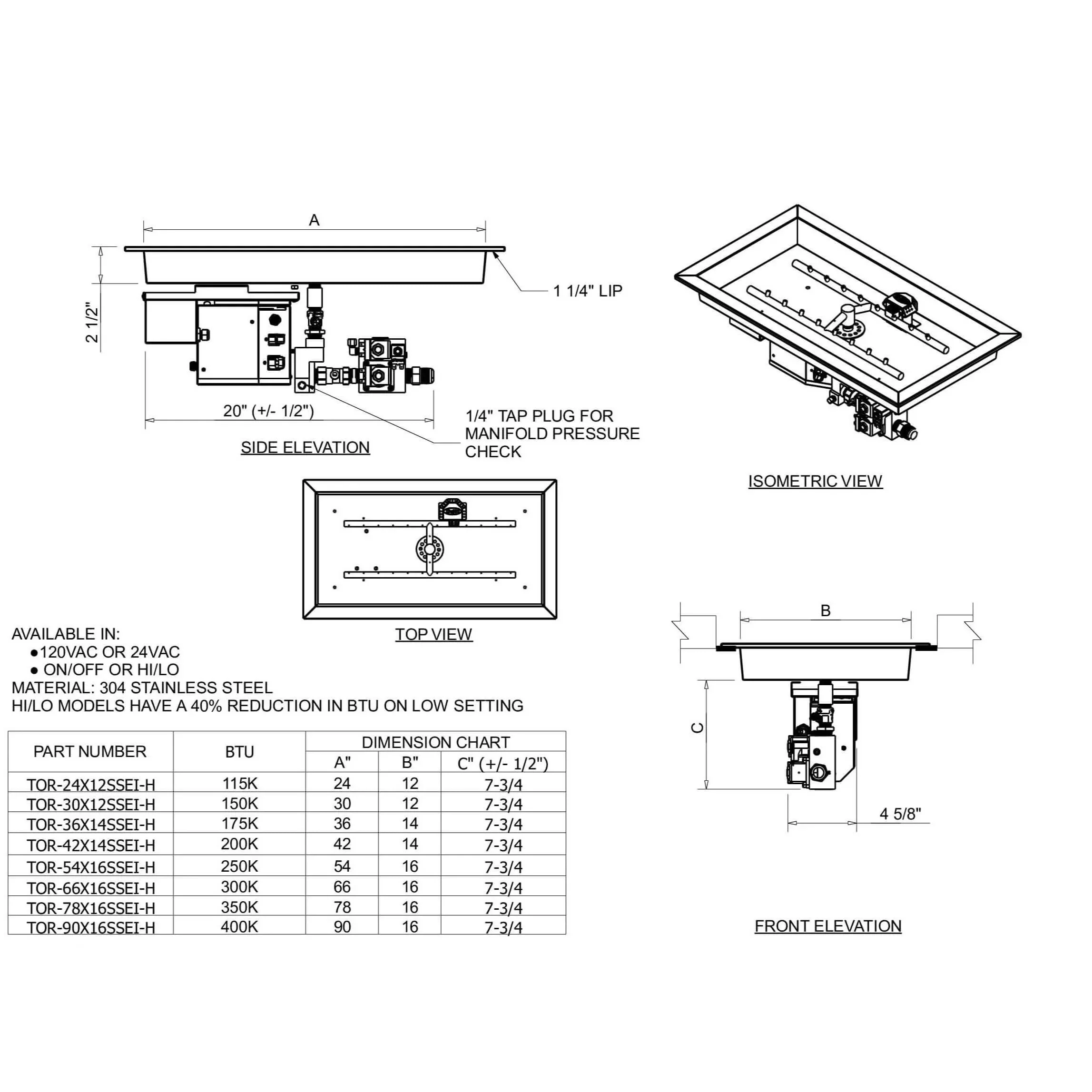 Rectangle Torpedo Drop-In Hi/Lo Electronic Ignition Fire Pit H-Burner Kit by HPC Fire - Image 5