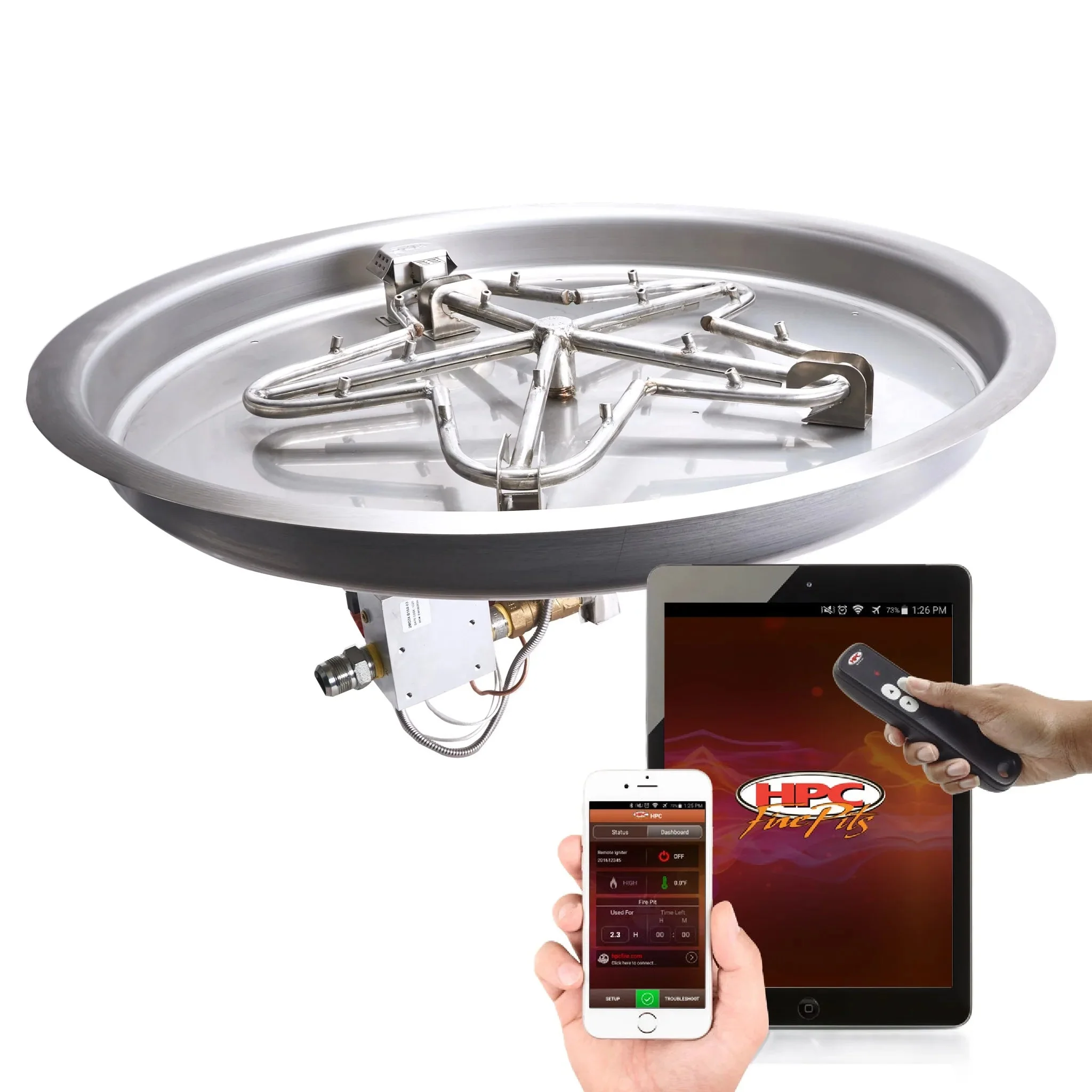Round Torpedo Drop-In Hi/Lo Electronic Ignition Fire Pit Burner Kit by HPC Fire