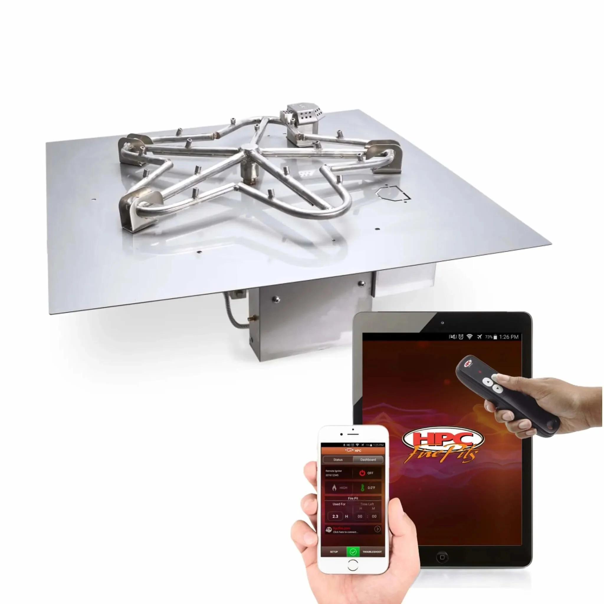 Square Torpedo Flat Hi/Lo Electronic Ignition Fire Pit Burner Kit by HPC Fire
