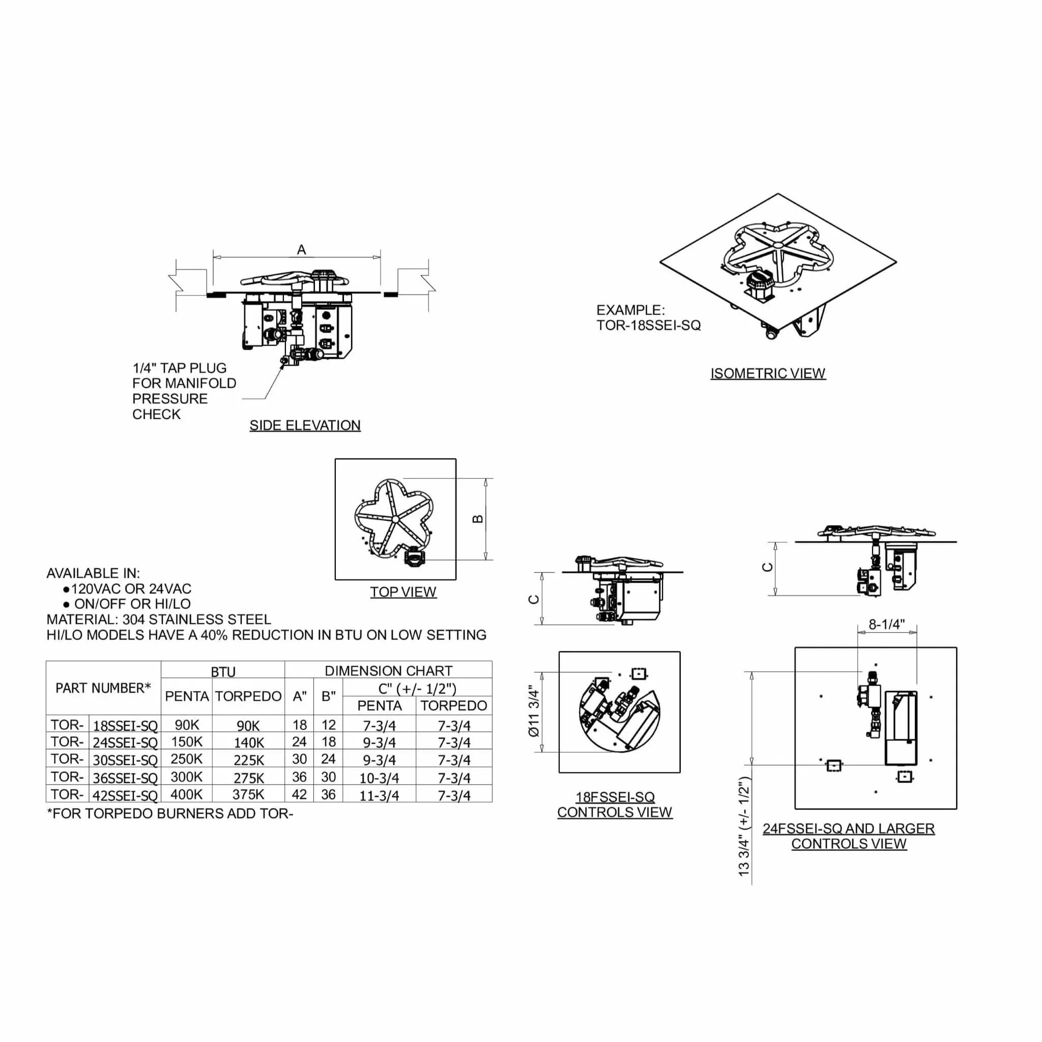 Square Flat Hi/Lo Electronic Ignition Fire Pit Burner Kit by HPC Fire - Image 4