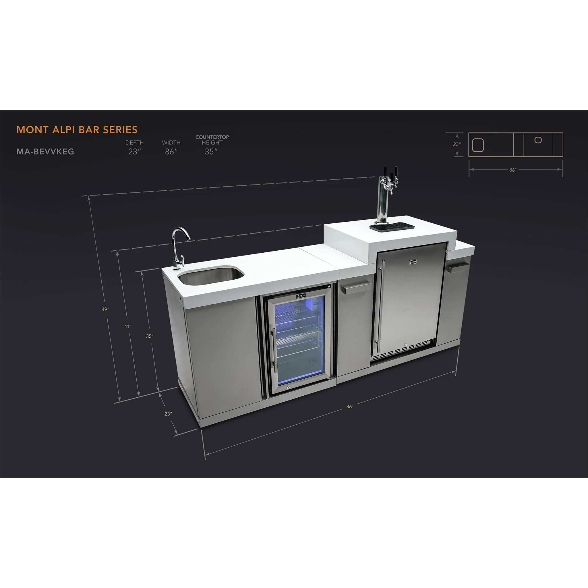 Stand Alone Sink and Fridge Black Stainless Steel Outdoor Beverage Center - MA-BEVKEG by Mont Alpi - Image 12