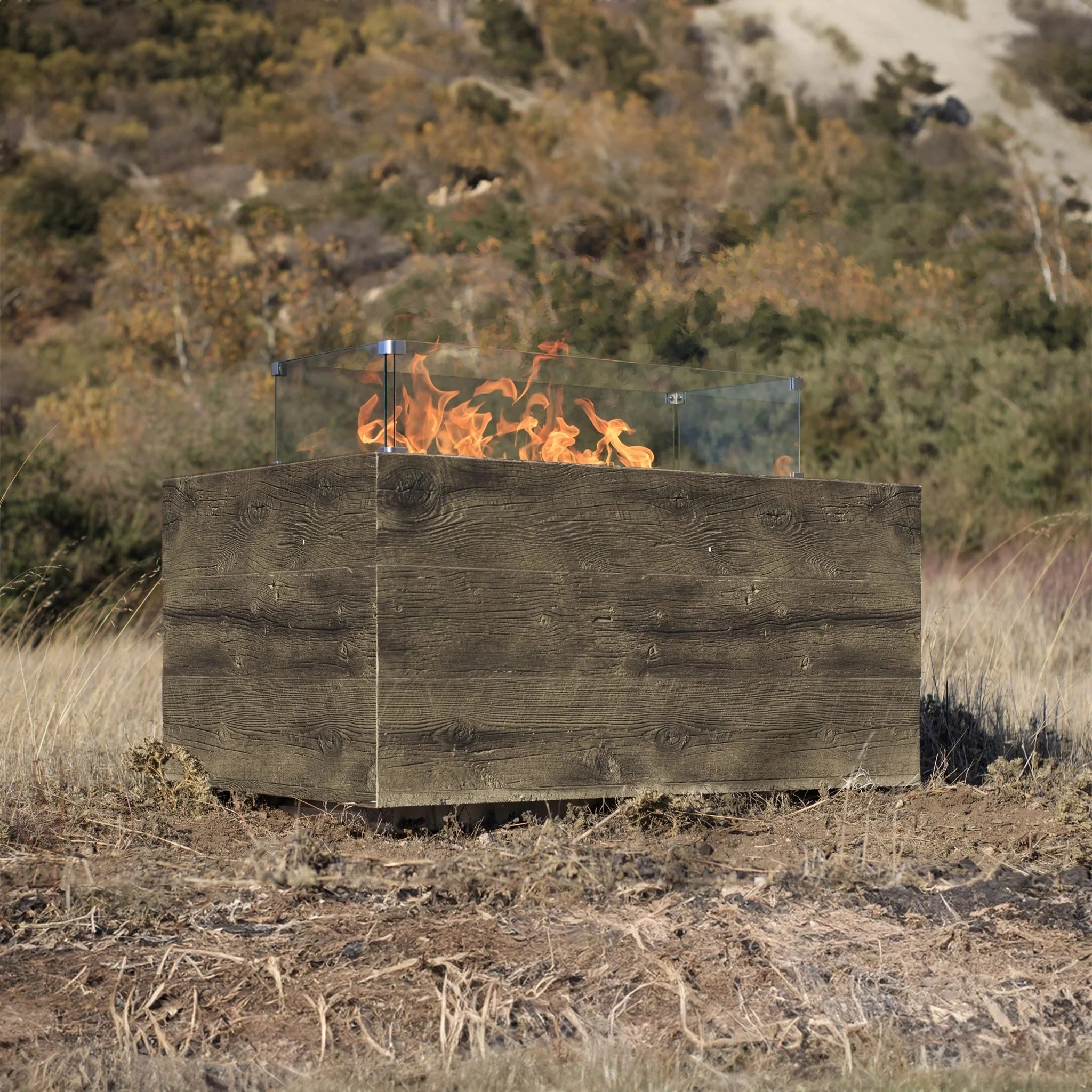 The Outdoor Plus 108" Catalina Wood Grain Concrete Gas Fire Pit - Image 7